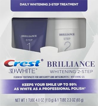 Crest 3D White Brilliance 2 Step Kit, Deep Clean Toothpaste (4Oz) + Teeth Whitening Gel (2.3Oz)