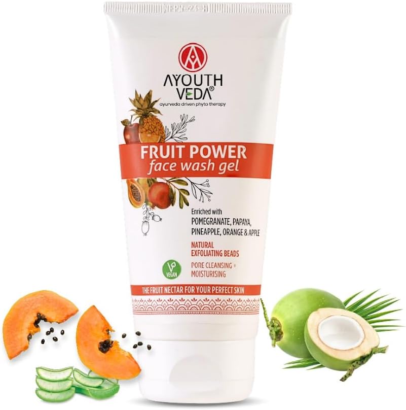 Ayouthveda Fruit Power Vegan Face Wash Gel - With Papaya & Pomegranate, For Women & Men, 150 Ml