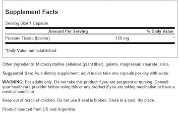 Swanson Raw Prostate Glandular 150 Milligrams 60 Capsules