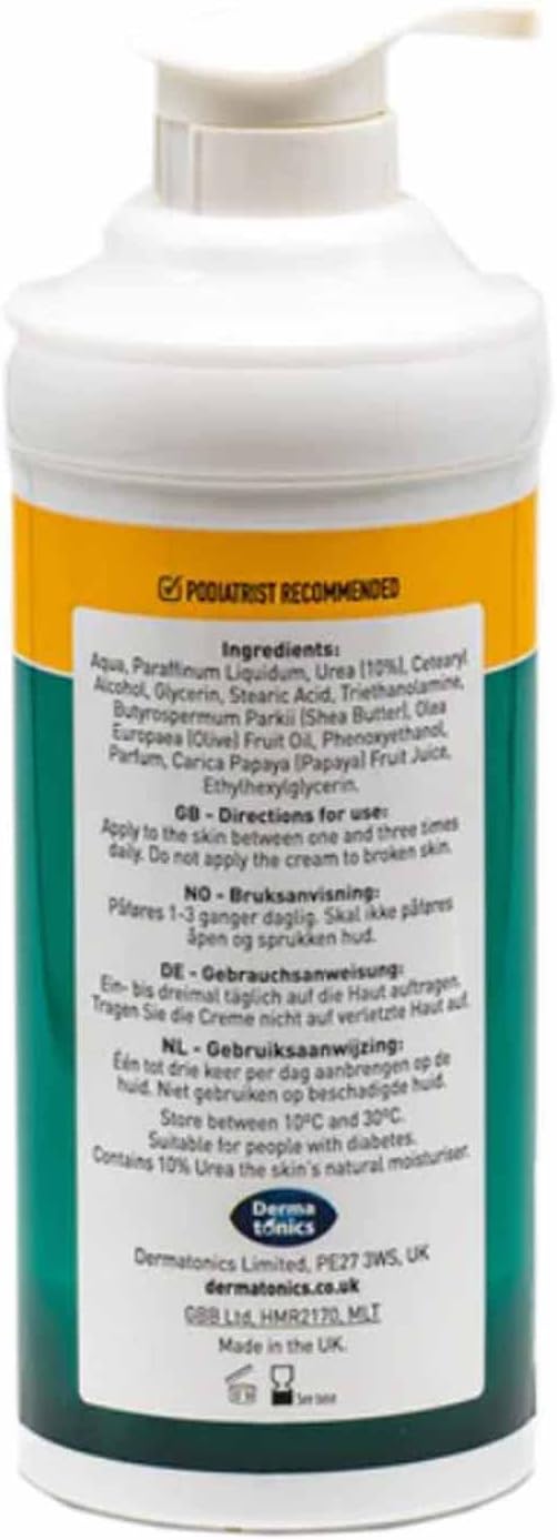 Dermatonics Natural Care Dry Skin Cream -Enriched with 10% Urea, Olive and Papaya Extracts, Long-lasting Hydration and a Gentle Scent for Smooth, Supple Skin,Vegan-friendly, 500 ml : Amazon.co.uk: Beauty