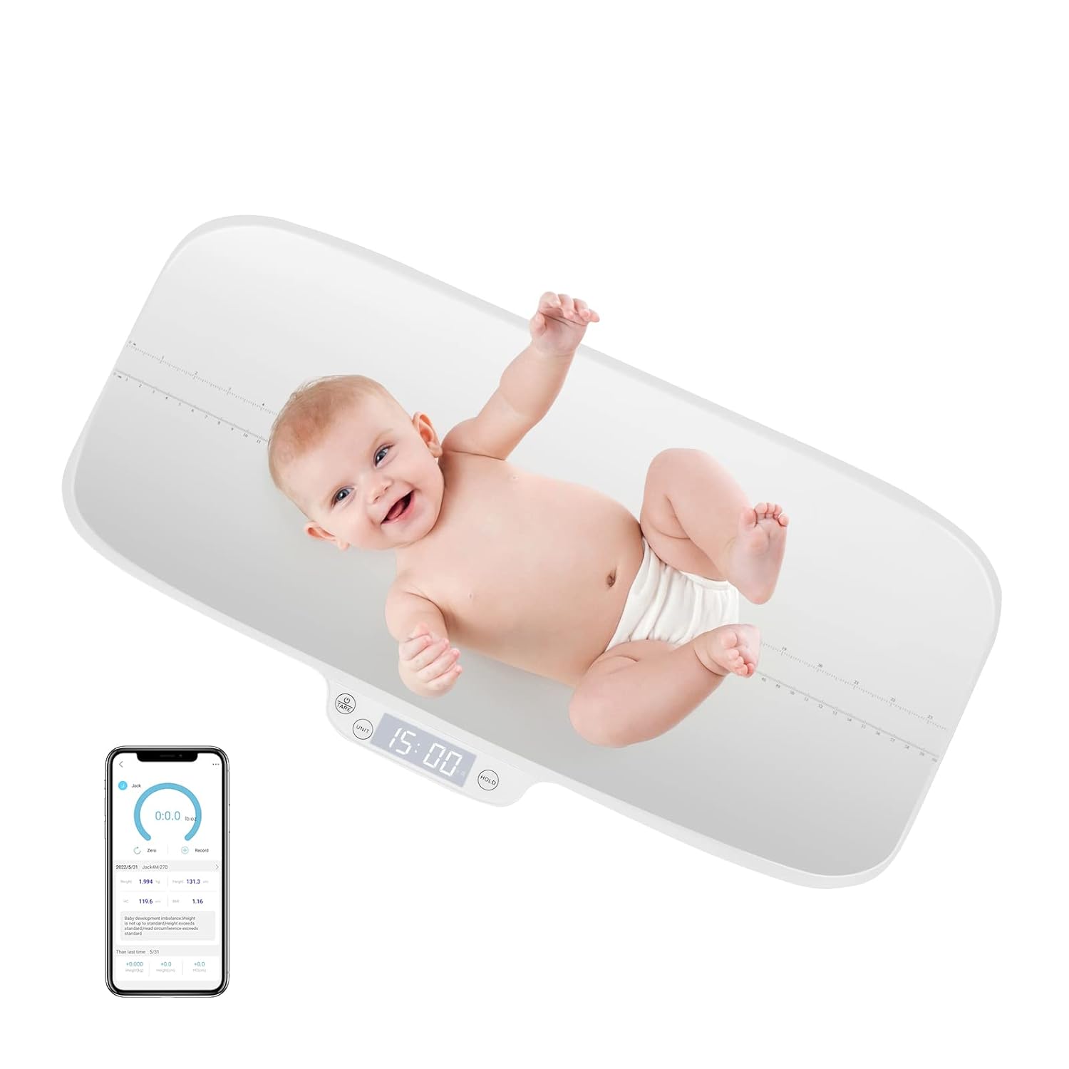 BABY JOY Baby Scale, Multifunctional Pet Scale with Digital LED Display, 4 Weighing Modes, Curved Tray, Rubber Feet, Weighing Scale for Newborn, Animals, High Precision at 0.1oz, Max Weight 66lbs