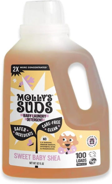 Molly'S Suds Baby Liquid Laundry Detergent | Removes Formula, Poop & Spit-Up Stains | Extra Gentle On Newborn Skin (Sweet Baby Shea, 100 Loads)