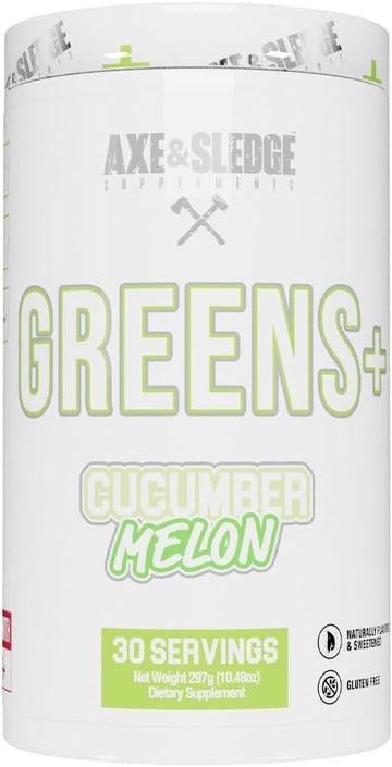 Axe & Sledge Greens+ Superfood Powder | Greens Juice, Probiotics, Digestive Enzymes, Ashwagandha, Coconut Water Powder | Naturally Flavored & Sweetened, 30 Servings, Plus V2 Cucumber Melon