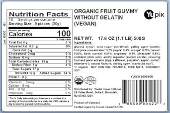 Yupik Gummy Bears, Organic, Gelatin-Free, Vegan Fruit, 1.1 Lb, Non-Gmo, Gluten-Free