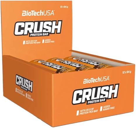 Biotechusa Crush Bar High-Protein Bar With Crunchy Chocolate Coating And No Added Sugar, 12 * 64 G, Chocolate-Peanut Butter