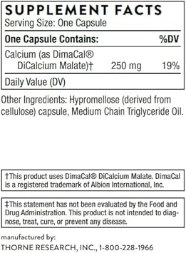 Thorne Calcium - (Formerly Dicalcium Malate) - Chelated Calcium For Enhanced Absorption With Dimacal For Bone Density Support - 120 Capsules