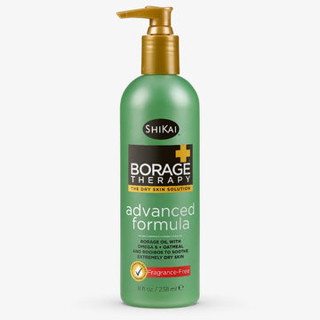 ShiKai Borage Therapy Body Moisturizer Advanced Formula (8 oz) | Fragrance Free | Hydrating Lotion for Dry Hands & Body | With Oatmeal & Shea