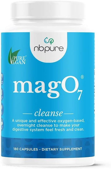 Nbpure Mago7 - Natural Colon Cleanse & Detox - Occasional Constipation Relief, Stool Softening, & Bloating Support For Men & Women - Ozonated Magnesium Oxide, 180 Capsules
