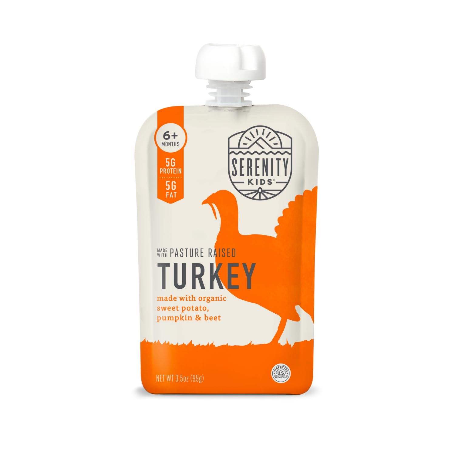 Serenity Kids 6+ Months Baby Food Pouches Puree Made With Ethically Sourced Meats & Organic Veggies | 3.5 Ounce Bpa-Free Pouch | Pasture Raised Turkey, Sweet Potato, Pumpkin, Beet | 1 Count