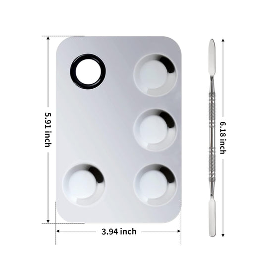 Upgrade Mixing Makeup Palette, Stainless Steel Cosmetic Palette With Spatula Tool, Nail-Art Cosmetic Palette For Mixing Cosmetic And Pigment