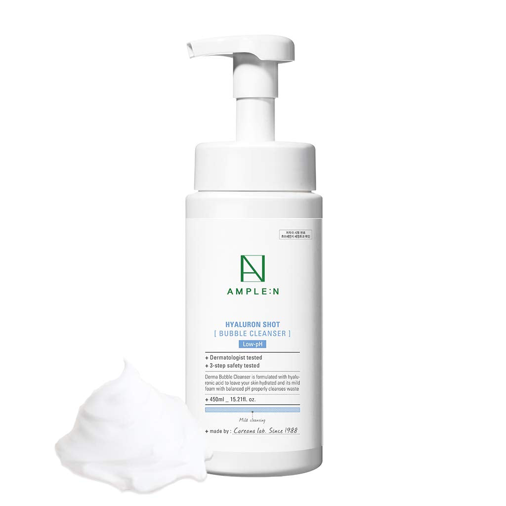 Coréana Ample:N Hyaluron Shot Bubble Cleanser – Korean Moisturizing Foaming Facial Cleanser With Hyaluronic Acid - Bubble Face Wash To Control Sebum - Oil Excretion And Refine Texture, 15.2 Fl.Oz