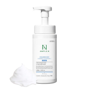 Coréana Ample:N Hyaluron Shot Bubble Cleanser – Korean Moisturizing Foaming Facial Cleanser With Hyaluronic Acid - Bubble Face Wash To Control Sebum - Oil Excretion And Refine Texture, 15.2 Fl.Oz