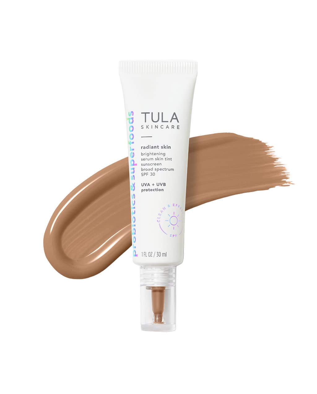 Tula Skin Care Radiant Skin Brightening Serum Skin Tint Spf-Facial Sunscreen Provides Broad Spectrum Spf 30 Protection, Tinted, Serum-Light Formula Brightens And Evens Skin-Shade 13, 1.0 Fl Oz