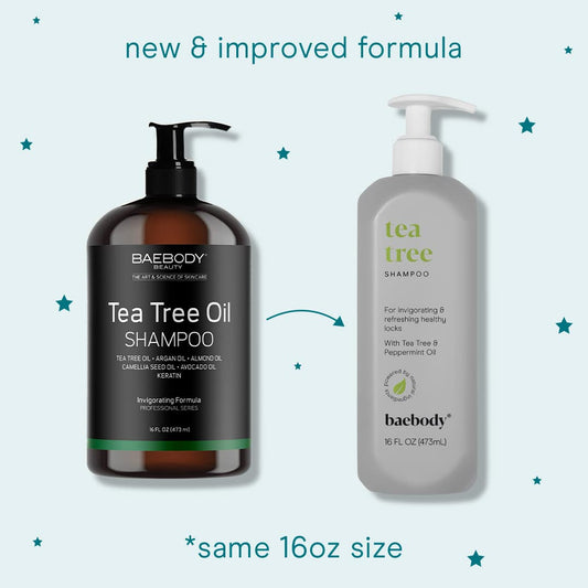 Baebody Award Winning Tea Tree Oil Shampoo - Clarifying For Build-Up, Dry Scalp And Oily Hair - Vegan Anti-Dandruff For Men/Women