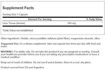 Swanson Liver Glandular 500 Milligrams 60 Capsules
