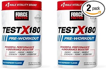 Force Factor Test X180 Pre-Workout Powder & Energy Supplement, Boost Focus & Endurance, Build Muscle & Strength, Nitric Oxide Supplement With Ashwagandaha & L-Citrulline, Blue Raspberry, 30 Servings
