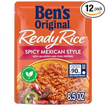 BEN'S ORIGINAL Ready Rice Spicy Mexican Style Flavored Rice, Easy Dinner Side, 8.5 oz Pouch (Pack of 12)