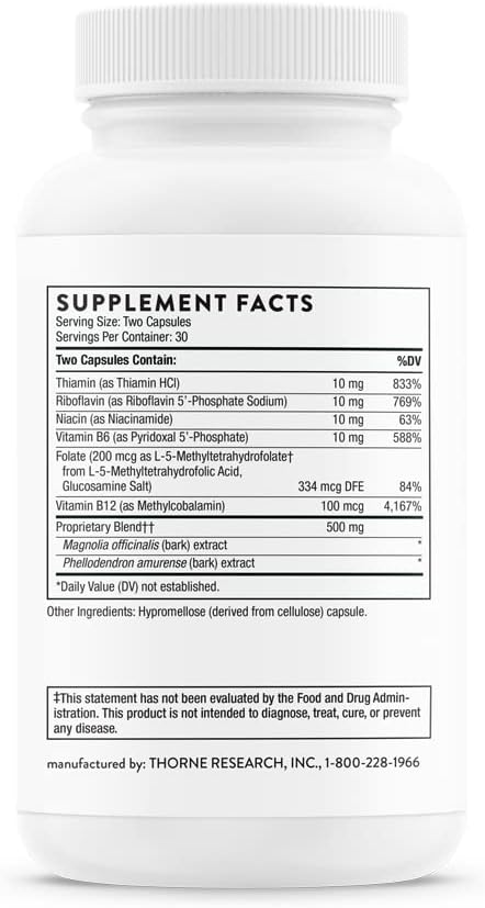 Thorne Relora Plus - Blend of Botanicals with 6 B Vitamins to Support Restful Sleep, Balances Cortisol and DHEA Levels - 60 Capsules - 30 Servings