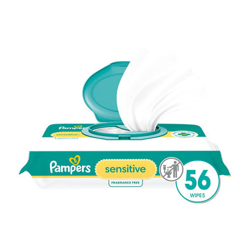 Pampers Sensitive Baby Wipes, Water Based, Hypoallergenic And Unscented, 1 Flip-Top Pack (56 Wipes Total)