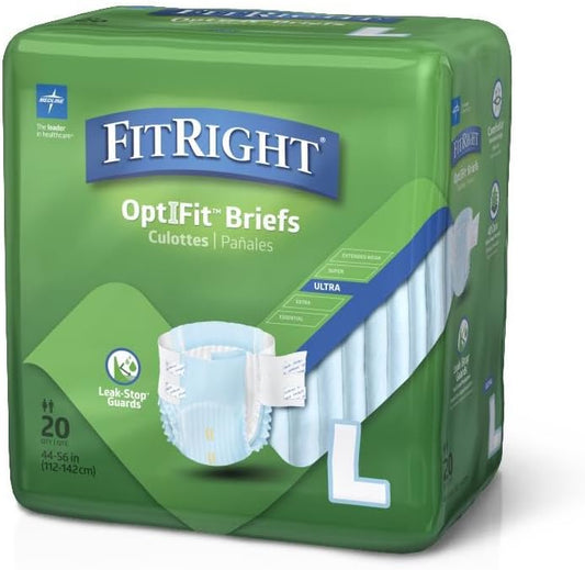 Fitright Ultra Adult Diapers, Disposable Incontinence Briefs With Tabs, Heavy Absorbency, Large, 44"-56", 4 Packs Of 20 (80 Total)