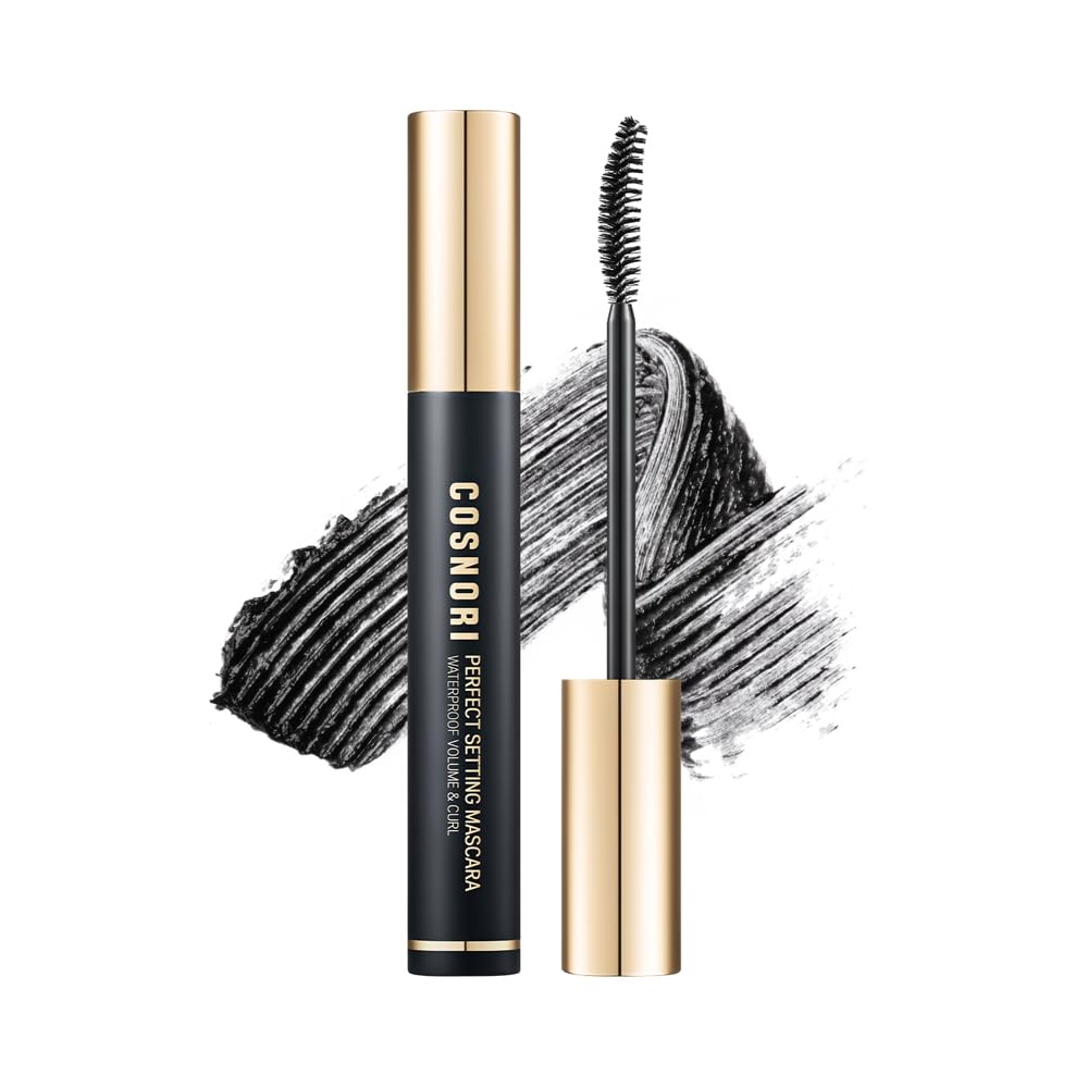 Cosnori Perfect Setting Waterproof Mascara Volume & Curl - Volumizing Mascara Black – Thicker, Voluminous Eyelashes – Waterproof, Smudge Proof, Clump Free – Irritation Free Tested, 0.24 Fl.Oz