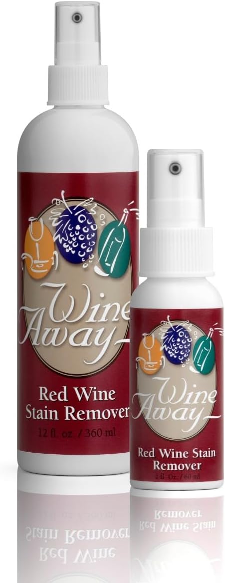 Wine Away Red Wine Stain Remover - Perfect Fabric Upholstery and Carpet Cleaner Spray Solution - Removes Wine Spots - Spray and Wash Laundry to Vanish Stain - Wine Out - 12 and 2 Ounce