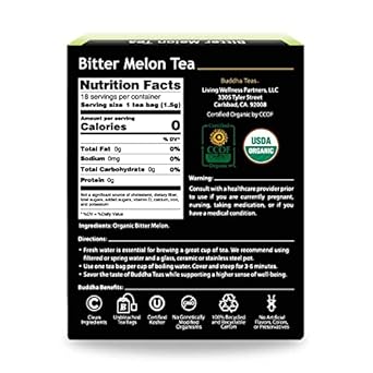 Organic Bitter Melon - Kosher, Caffeine-Free, Gmo-Free - 18 Bleach-Free Tea Bags