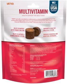 VetIQ Multivitamin Supplement for Dogs, Supports Active Brain Function, Immune System, and Digestive System, Hickory Smoke Flavored Dog Multivitamin, Made in The USA, 60 Count