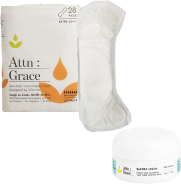 Attn: Grace Ultimate Incontinence Pads (28 Pack) & Barrier Cream Combo For Women - Ultimate Absorbency | Postpartum Support, Sensitive Skin-Friendly, Breathable, Plant-Based