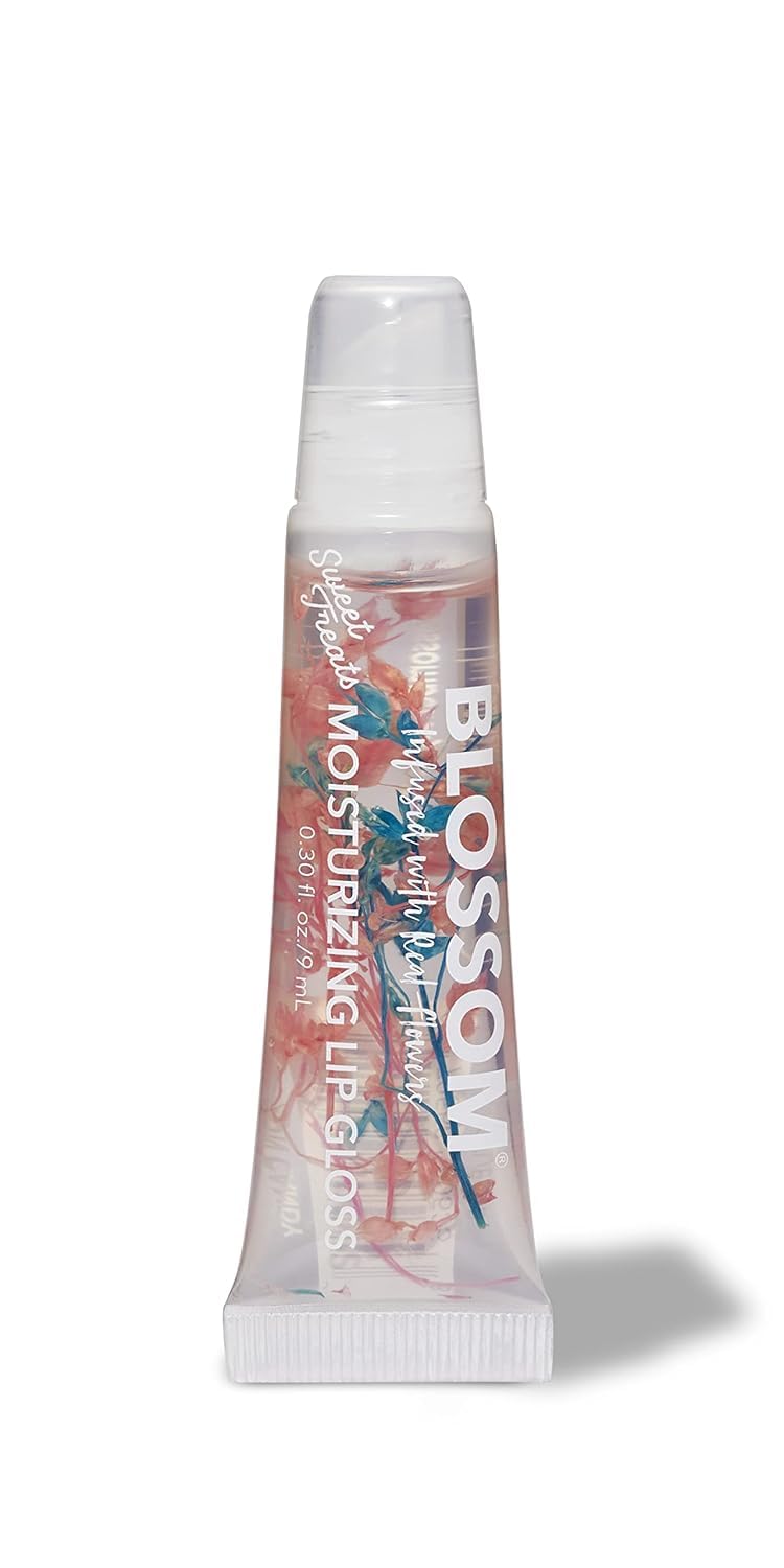 Blossom Tinted Lip Gloss, High Shine Lip Gel, Strawberry Scented, Thick Moisturizing Lip Gloss Tubes, Infused With Real Flowers, 0.4Oz, Let Love Shine Rainbow