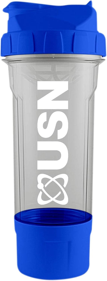 Usn Tornado Protein Shaker, 750Ml Protein Shaker Bottle With Storage Compartment - Easy To Clean With A Leak-Free Design, Rubber