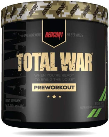 REDCON1 Total War Pre Workout Powder, Green Apple - Fast Acting Caffei