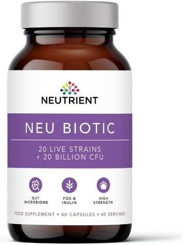 Neutrient Neu Biotic Probiotic Gut Health Supplements – 20 Billion High Strength Friendly Bacteria – 60 Capsules