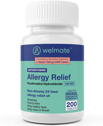 Welmate Allergy Relief | Fexofenadine Hcl 180 Mg | Non-Drowsy Antihistamine | 200 Count Tablets