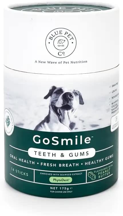 Blue Pet Co - Gosmile Teeth & Gums Supplement For Dogs - Promotes Oral Health, Fresh Breath & Healthy Gums - Enriched With Seaweed Extract Phytodent - Rich In Chicken - 4 Sticks