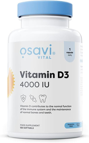 Osavi Vitamin D3 4000 Iu – 120 Softgels | Supports Immune Function | Bone Health | Muscle Function And Calcium Absorption | Contains Quali®–D | Derived From Natural Lanolin And Mct Oil From Coconut