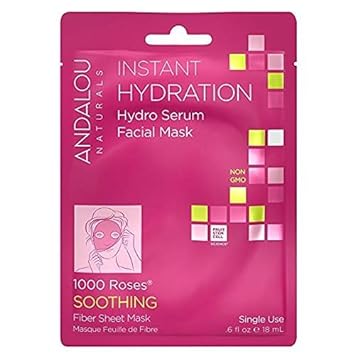 Andalou Naturals Instant Hydration Hydro Serum Facial Mask, Single Face Mask, 0.6 Ounce (Pack of 6)