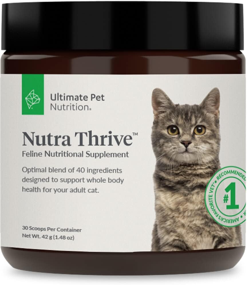 Ultimate Pet Nutrition Nutra Thrive™ Cat 40 In 1 Nutritional Supplement For Cats, Vitamins, Minerals, Probiotics, Enzymes, Antioxidants And Superfoods Blend, 30 Servings