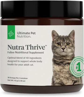 Ultimate Pet Nutrition Nutra Thrive™ Cat 40 In 1 Nutritional Supplement For Cats, Vitamins, Minerals, Probiotics, Enzymes, Antioxidants And Superfoods Blend, 30 Servings