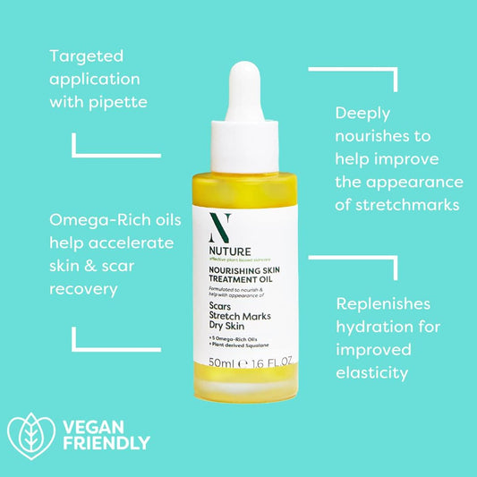 Nuture Nourishing Skin Treatment Oil 50Ml | Improves The Appearance Of Scars & Stretch-Marks | Omega-Rich Oils | Face & Body | Absorbs Quickly | Antioxidants | Soothed & Softened