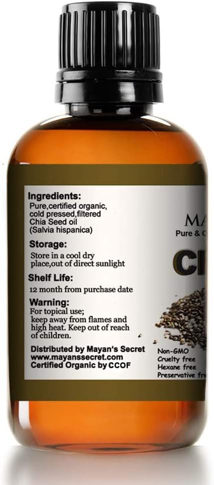 Mayan'S Secret Chia Seed Oil, Usda Certified Virgin Organic,100% Pure & Natural, Cold Pressed Virgin, Unrefined In Amber Glass Bottle W/Glass Eyedropper For Easy Application (4 Oz /118 Ml)