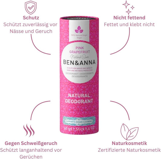 Ben & Anna Paper Tube Deodorant Pink Grapefruit 40 G