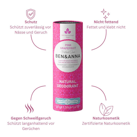 Ben & Anna Soda Deodorant Paper Tube - Pink Grapefruit 1.41 Oz