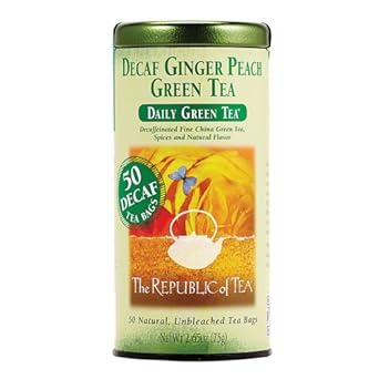 The Republic Of Tea Decaf Ginger Peach Green Tea, Tin Of 50 Tea Bags