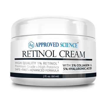 Approved Science Retinol Cream With 1% Retinol, 5% Collagen, And 5% Hyaluronic Acid - Revitalize, Brighten, Firm, And Plump Skin - 2 Fl. Oz. (60 Ml)