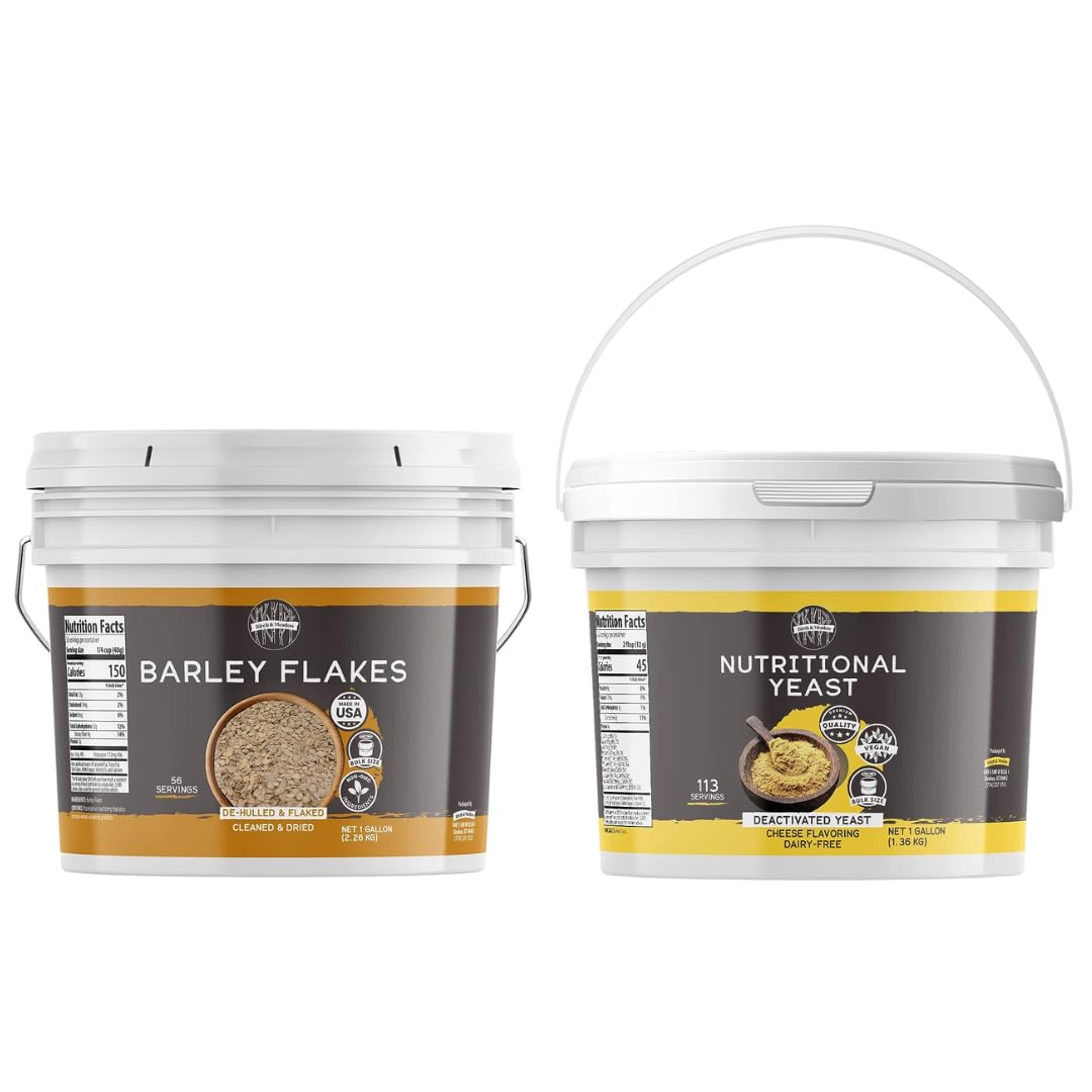 Birch & Meadow Nutritional Yeast Flakes And Barley Flakes Bundle, 1 Gallon Bucket Each, Non-Gmo, Add-Ins