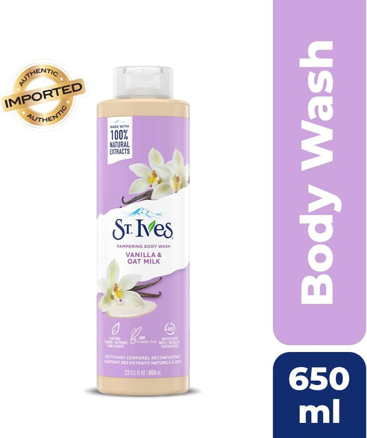 St. Ives Pampering Body Wash (650Ml) Vanilla & Oat Milk Made With Plant-Based Cleansers & 100% Natural Extracts 16 Oz Shower Gel