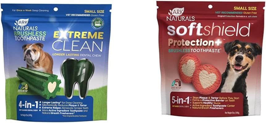 Ark Naturals Soft Shield Protection+ & Extreme Clean Brushless Toothpaste Bundle, Dog Dental Chews for Small Breeds, Prevents Plaque & Tartar, Freshens Breath, 12oz Each : Pet Supplies