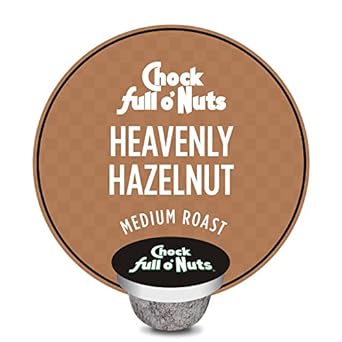 Chock Full o’Nuts Heavenly Hazelnut Medium Roast, K-Cup Compatible Pods (12 Count) - Arabica Coffee in Eco-Friendly Keurig-Compatible Single Serve Cups