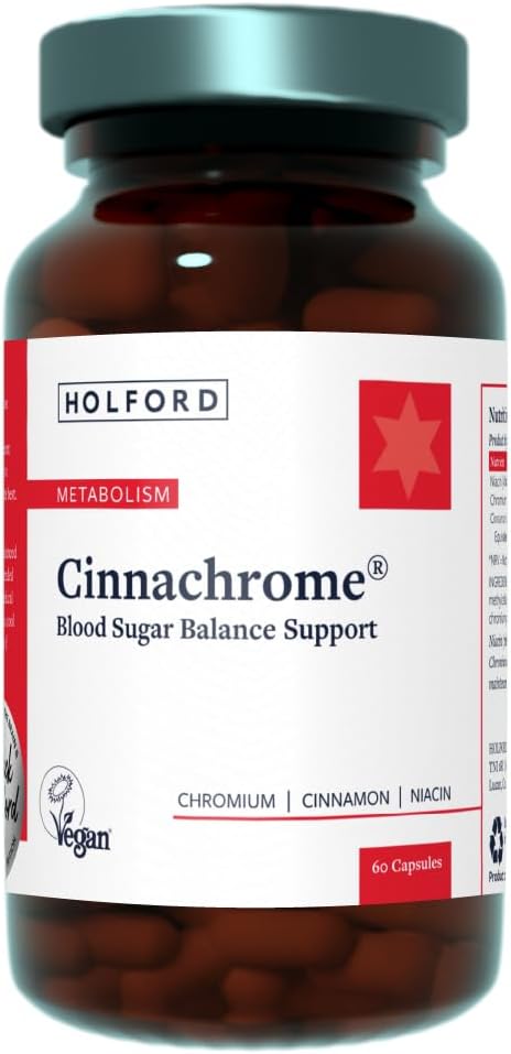 Patrick Holford Cinnachrome/Blood Sugar Balance Supplement/For Weight Management Support/Cinnamon 3000Mg, Chromium 405Ug, Niacin/Naturally Sourced / 60 Capsules/Vegan/For Women & Men